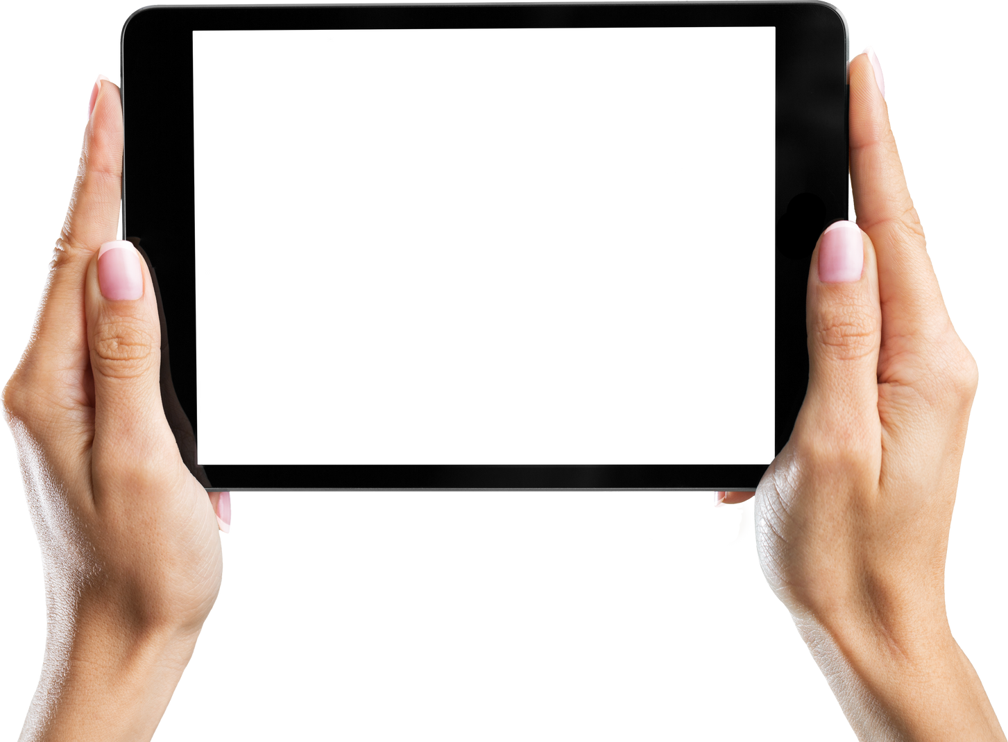 a tablet and hands